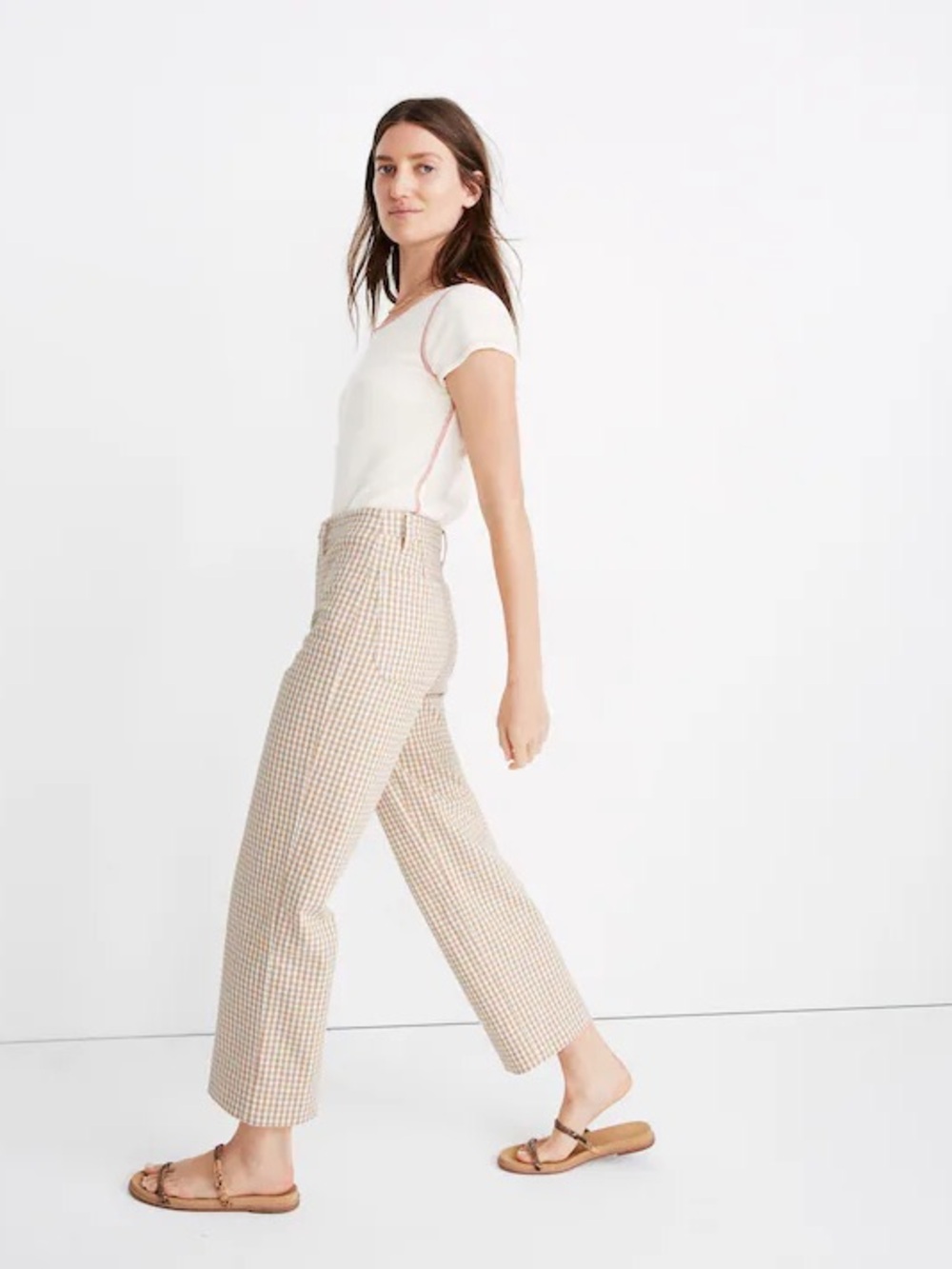 Madewell High-Rise Gingham Wide-Leg Gingham Pant Cotton Stretch Business Casual
